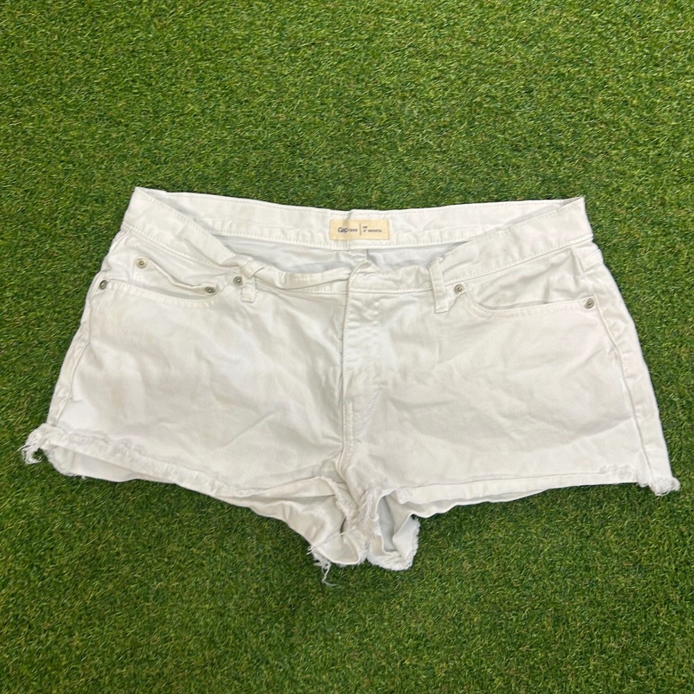 Gap 1969 Womens White Denim Shorts Raw Hem Size 29 3 Inch Inseam